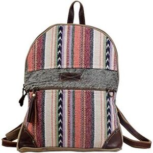 Myra “Artsy” Bag Multicolor Striped Backpack with Faux Leather Trim